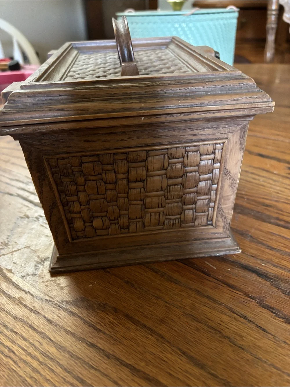 Faux Wood Woven Sewing Box
